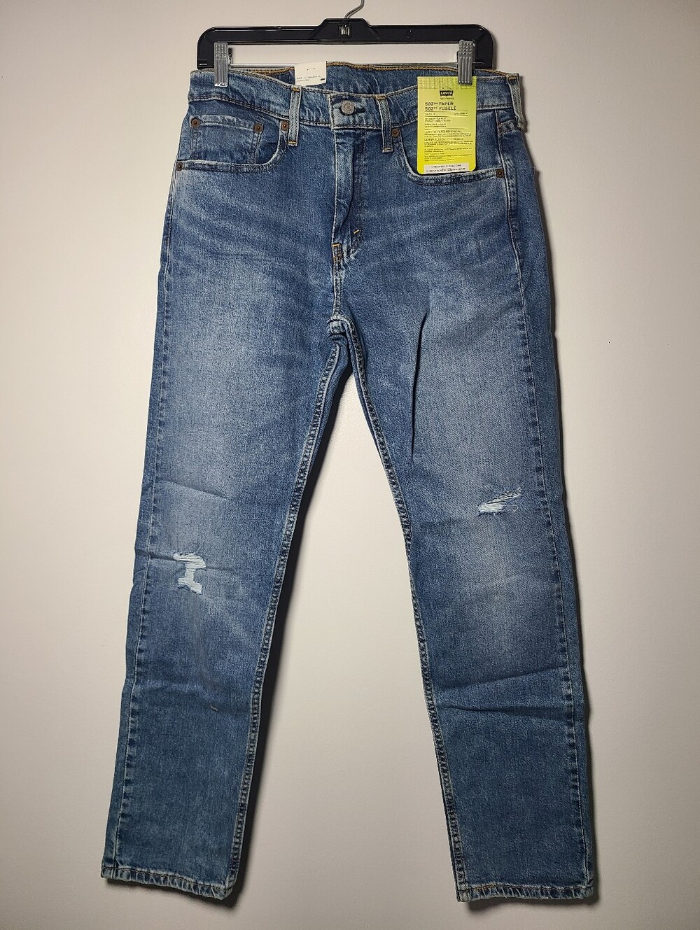 Levi's 502 Taper Stretch Medium Blue Distressed Jeans Mens Size 32x32